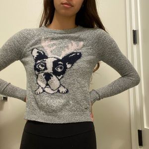 crew sweater with dog wearing antlers